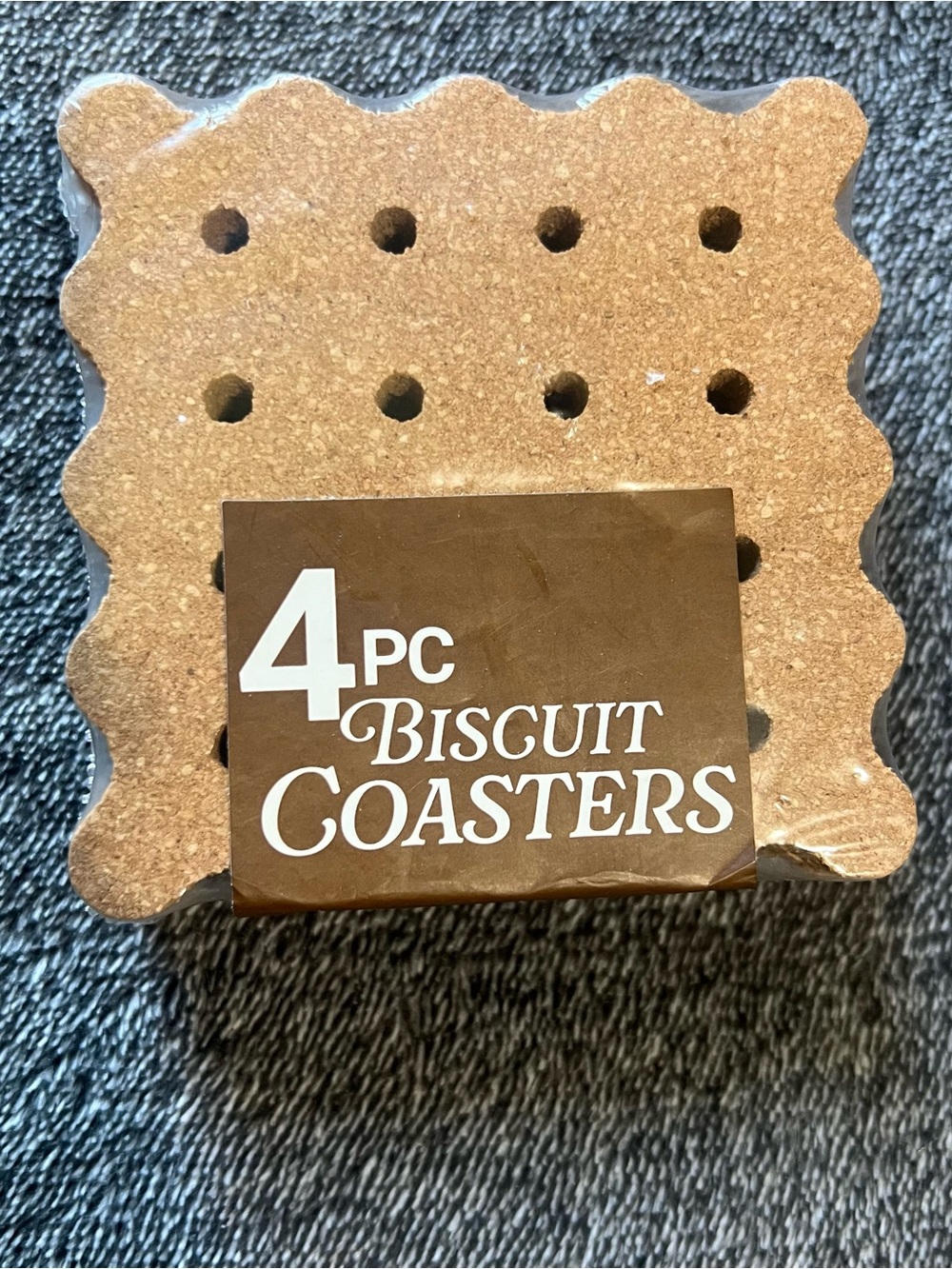 Biscuit-Shaped Cork Coasters - Set of 4, Natural Brown